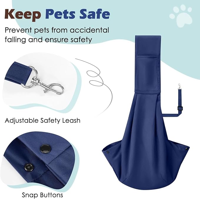 Pawaboo Small Dog Sling Carrier, Reversible Hands Free Dog Sling Carriers for Small Dogs and Cats, Puppy Slings Carrier with Safety Harness, Puppy Essentials, Indigo