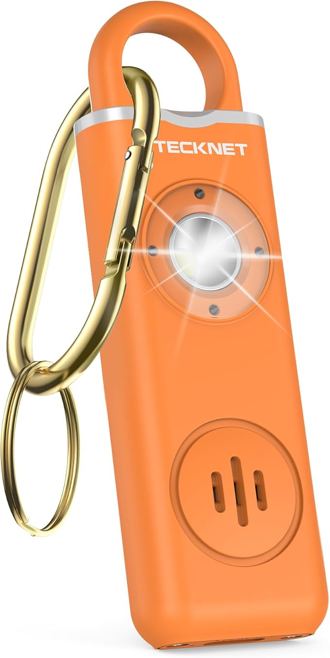 TECKNET Rechargeable Personal Safety Alarm for Women, 130dB Self Defense Keychain Alarm with SOS Strobe Light, Low Battery Notice, Loud Siren Safety Keychain for Girls Kids Elderly - Orange