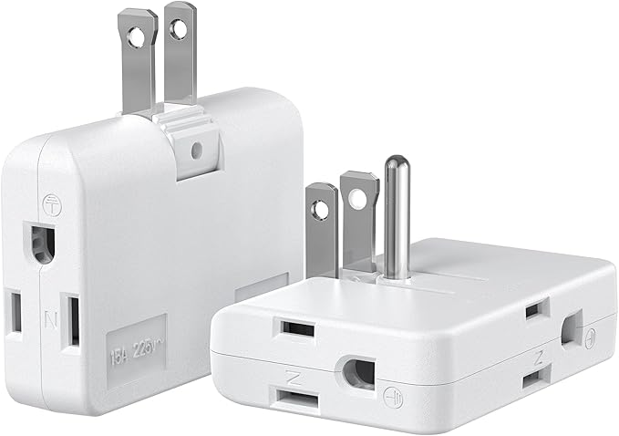 ETwinCoo 2-Prong/3-Prong Swivel Adapter, Polarized Grounding Converter with Flat Wall Plug, Fireproof 3-Outlet for Home Use (2 Pack)