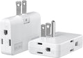 ETwinCoo 2-Prong/3-Prong Swivel Adapter, Polarized Grounding Converter with Flat Wall Plug, Fireproof 3-Outlet for Home Use (2 Pack)