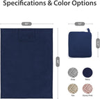 DEZ FURNISHINGS 4-in-1 Travel Compact Blanket Pillow Super Soft Velvet with Luggage Sleeve and Backpack Clip, Navy, 60" x 45"