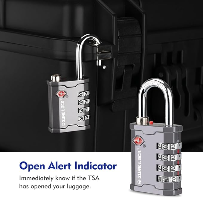 SURE LOCK TSA Accepted 4 Dig Heavy Duty Big Combination Luggage Padlock All Metal Travel Lock for Equipment Hard Case Luggage Gun Case Gym Locker Pelican Vault Lock (2, Grey)