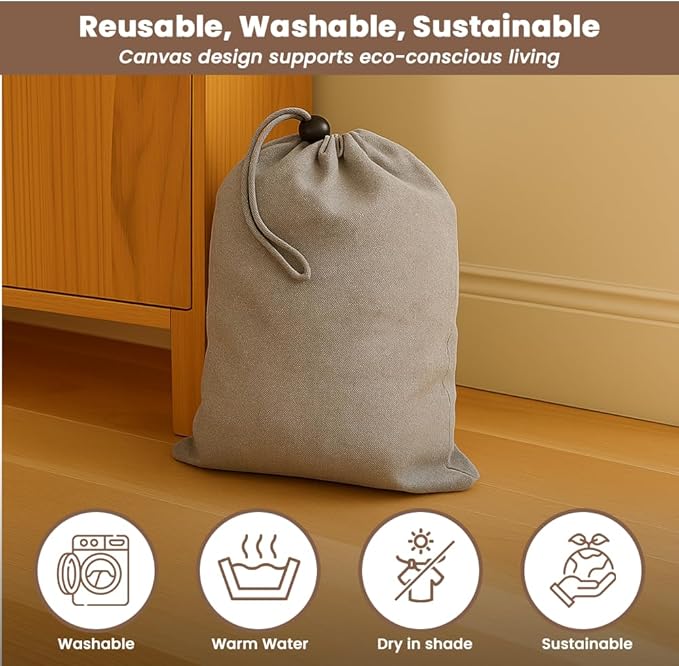 LFH Cotton Rich Shoe Storage Bags with Drawstring, Dustproof Breathable Reusable Organizer, Perfect For Travel, Dorm, Hotel, College, Gym, Easy to Carry, Machine Washable 8"x17" (Pack of 2) - Grey