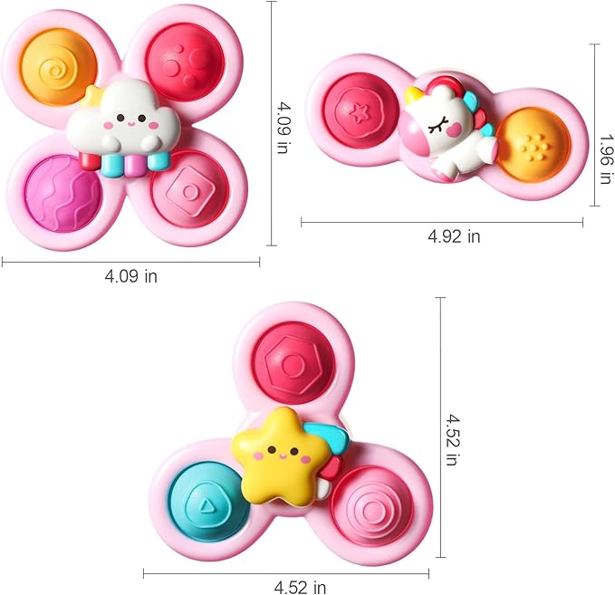 ALASOU 3PCS Pop Suction Cup Spinner Sensory Airplane Travel Toys for 1 Year Old Boy Girl Infant Toddlers|Novelty Spinning Tops 12 18 Months|1 2 Year Old Boy Birthday Gift|Baby Bath Toy Kids Ages 1-3