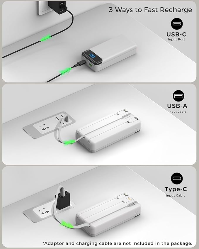 Portable Charger 40000mAh Power Bank - PD 22.5W Fast Charging Battery Pack, Built-in Cable Phone Charger 4 Output 3 Input, Compatible with iPhone 17 16 15 14 Android Samsung