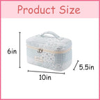 uekeboag Large Travel Quilted Makeup Bag for Women, Floral Cotton Cosmetic Bag, Coquette Aesthetic Floral Toiletry Organizer Bag