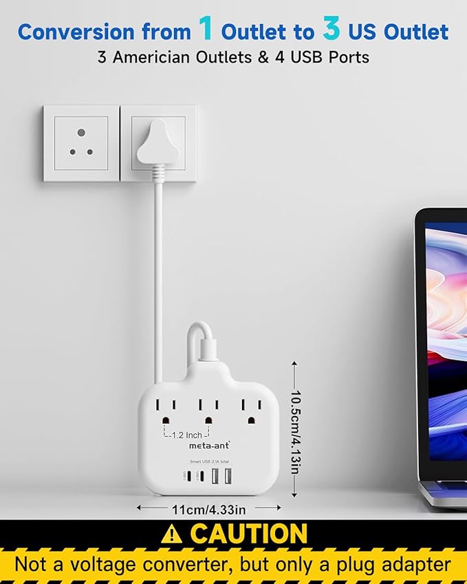 South Africa Plug Adapter, Type M Adapter for South Africa with 3 AC Outlets & 4 USB Ports(2 USB C 4.2A), 3FT Extension Cord, Africa Travel Essentials for USA to South Africa Namibia Nepal Malaysi