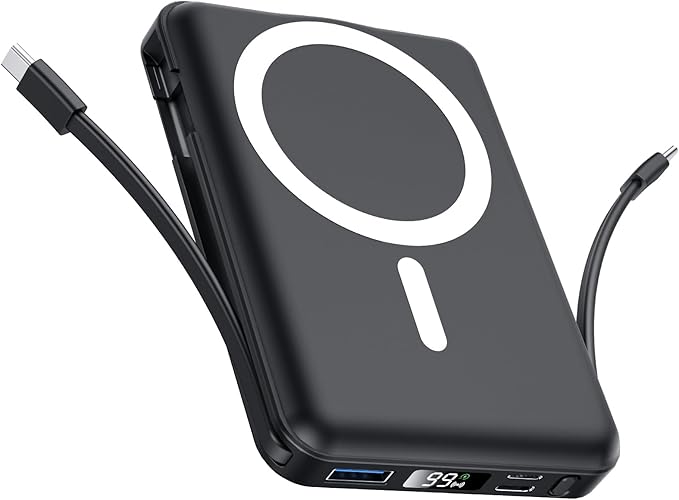 for Magsafe Power Bank, 10000mAh Magnetic Power Bank with USB-C Cable and PD 20W USB C Fast Charging LED Display, Wireless Portable Charger for iPhone 17/16/15/14/13/12/Pro/Pro Max