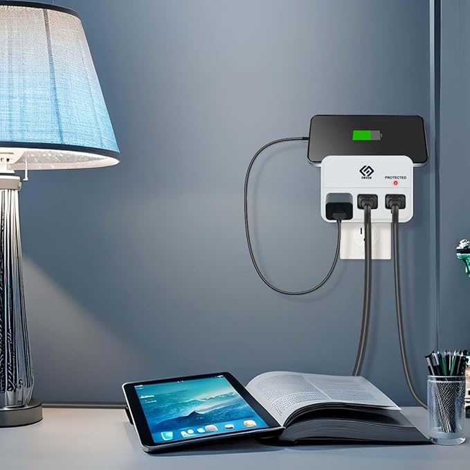 OSKOS 3 Outlet Triple Extender, Wall Surge Protector, 1000 Joules, 3 Prong Grounded Wall Tap, Multiple Outlet Adapter Plug for Travel Home Hotel office, UL Listed