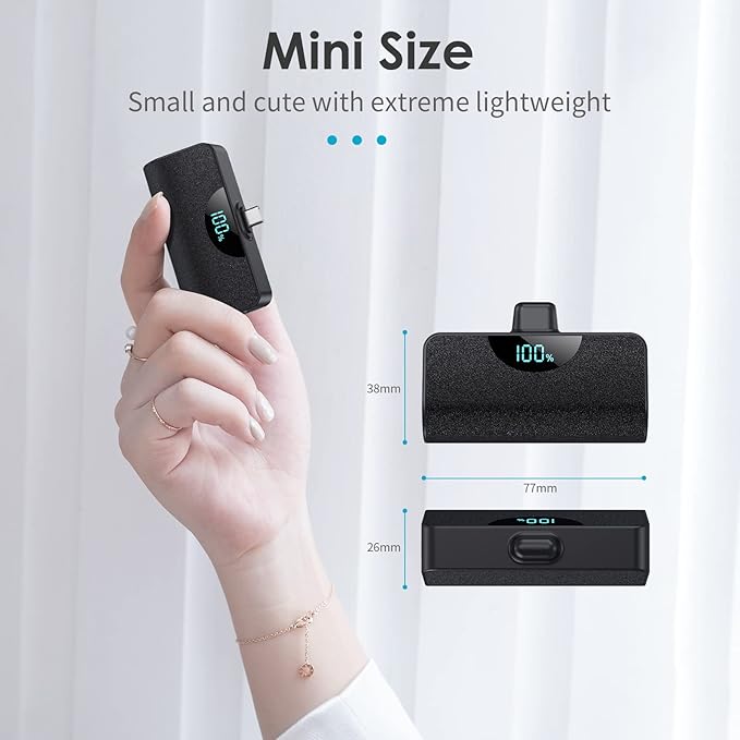 Mini Portable Charger 5000mAh Power Bank, 15w PD USB C Cell Phone Portable Power, LCD Display Battery Pack Compatible with Android Phone/Samsung Galaxy S22,S21/Note/Moto/LG/Pixel /Nexus/OnePlus 9 etc