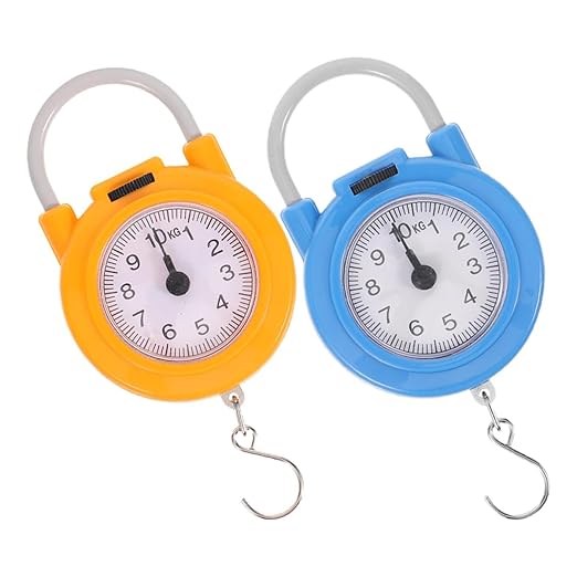 OUNONA 2pcs Portable Electronic Luggage Weight Scale with Hook Small Handheld Hanging Scale for Travel and Home Use High Precision Mechanical Spring in Yellow and Blue