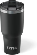 RTIC 40oz Essential Tumbler with Lid, Ceramic Lined, Insulated, Stainless Steel, Metal, Double Wall Vacuum-Insulation, Travel Cup for Iced Coffee, Tea, Hot and Cold Drink, Black