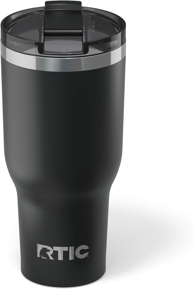 RTIC 40oz Essential Tumbler with Lid, Ceramic Lined, Insulated, Stainless Steel, Metal, Double Wall Vacuum-Insulation, Travel Cup for Iced Coffee, Tea, Hot and Cold Drink, Black