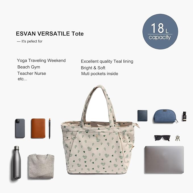 ESVAN Corduroy Yoga Tote Bag Gifts for Women Drawstring Yoga Mat Bag for Office Workout Travel Carryall Pilates Gym
