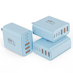3Pack 65W USB C Charger Block,Apple USB C Charging Block 6-Port GaN Charger PD Power Adapter+QC Wall Plug Multiport Type C Box Brick for iPhone 17 17Air 16 15 14 13 12 11 Pro Max XS,iPad,AirPods,Blue