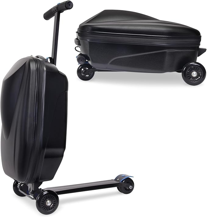 2-in-1 Ride-On Scooter Suitcase for Kids & Adults, 20” Foldable Hardshell Carry-On Luggage for Travel, Lightweight Kids Scooter Bag with Wheels