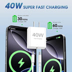 USB C Charger Block，2-Pack 40W Type C Chagrer Fast Charging with 4FT&6FT Fast Charging Cable Compatible with i Phone 17/17 Plus/17 Pro/17 Pro Max/16/16 Plus/16 Pro/16 Pro Max/15/15 Pro Max