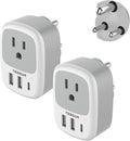 2 Pack US to India Plug Adapter, TESSAN Type D Travel Adapter with 1 Electrical Outlet 3 USB Ports (1 USB C), Power Outlet Adaptor for USA to India Nepal Maldives Pakistan Bangladesh Kuwait Yemen