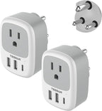 2 Pack US to India Plug Adapter, TESSAN Type D Travel Adapter with 1 Electrical Outlet 3 USB Ports (1 USB C), Power Outlet Adaptor for USA to India Nepal Maldives Pakistan Bangladesh Kuwait Yemen