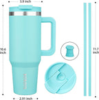BJPKPK 40 oz Stainless Steel Tumbler With Handle Insulated Tumblers With 2 Straw Travel Coffee Mug With Lid,Turquoise