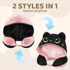 Mewaii Travel Neck Pillow with Hood for Airplanes,Memory Foam,Breathable Ice Silk & Soft Velvet,Double-Sided,Removable to Clean,Adjustable Strap,Portable Travel Pillow for Long Flights Adults & Teens