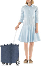 reisenthel carrycruiser Herringbone Dark Blue - Portable Shopping Trolley with Sturdy Aluminum Frame, Shoulder Strap and Removable mesh Inner Bag -Water-Repellent