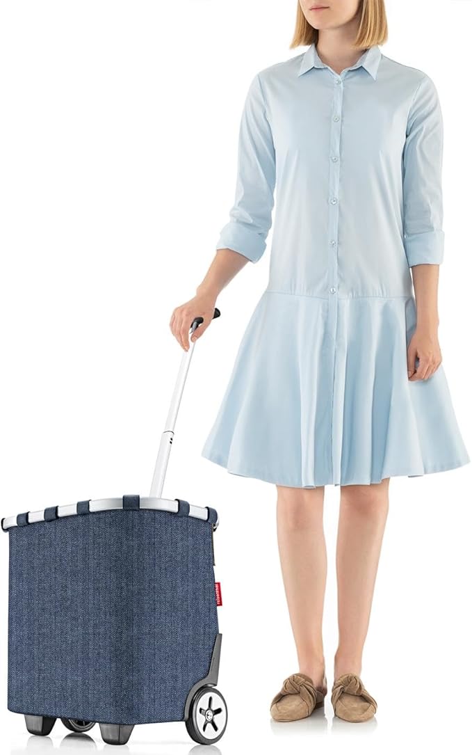 reisenthel carrycruiser Herringbone Dark Blue - Portable Shopping Trolley with Sturdy Aluminum Frame, Shoulder Strap and Removable mesh Inner Bag -Water-Repellent