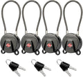 FORGE TSA Approved Luggage Locks Keyed Alike, TSA006 Dimple Key Cable Locks for Luggage, All Metal Zinc Alloy Travel Padlock for Luggage, Suitcase, Backpack, Gym Bags & Toolbox, Black 4 Cable Locks