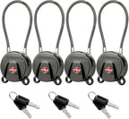FORGE TSA Approved Luggage Locks Keyed Alike, TSA006 Dimple Key Cable Locks for Luggage, All Metal Zinc Alloy Travel Padlock for Luggage, Suitcase, Backpack, Gym Bags & Toolbox, Black 4 Cable Locks