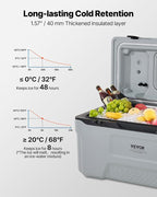 VEVOR Ultra-Light Hard Cooler, Ice Retention Cooler with Heavy Duty Handle, Ice Chest Lunch Box for Camping, Travel, Outdoor, Keeps Cool for up to 6 Days, 30% Lighter Than Rotomolded Coolers