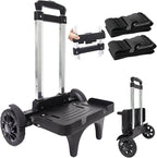 Folding Backpack Trolley with Large Solid Tank Wheels, Aluminum Alloy Luggage Cart with Edge Guard Base, Universal Hand Truck for Backpacks, Lunch Backpack,Golf Bag, Teenagers, Adults, School, Travel