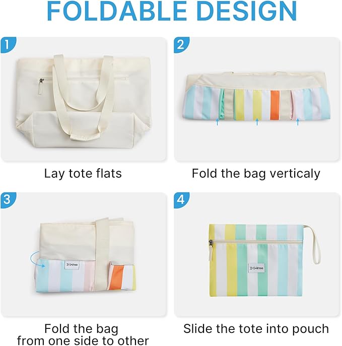 G4Free Beach Bag,Waterproof Beach Tote Pool Bags for Women,Compatible with Cup,Foldable for Weekender Travel