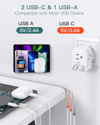 US to UK Plug Adapter 3 Pack, Addtam Type G Travel Plug with 3 Outlets 3 USB Ports(2 USB C), UK Power Adaptor for USA to England London British Ireland Scotland Dubai Hong Kong Kenya