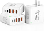 3Pack USB C Fast Charger Block, Total 60W 5-Port USB C Wall Charger 30W Type C Charging Block, 2USB C+3USB A PD 3.0 Multiport Charging Cube for iPhone 17 16 15 14 Pro Max, G-alaxy S26 S25 Ultra, i Pad