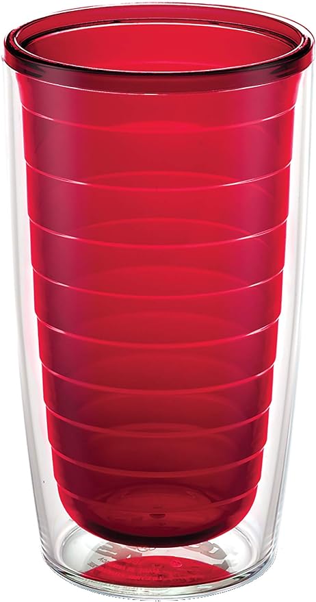 Tervis Clear & Colorful Tabletop Made in USA Double Walled Insulated Tumbler Travel Cup Keeps Drinks Cold & Hot, 16oz, Red
