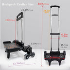 Foldable Backpack Luggage Trolley – 3-Wheel Portable Rolling Cart with Strap & Edge Guard Base, Heavy Duty Aluminum Folding Hand Truck for Travel, Commuting, Utility, and Daily Use