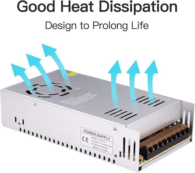 30A 360W 12V DC Power Supply, Universal Regulated Switching AC 110V/220V to DC Converter (SMPS) Transformer Driver Adapter for LED Strip Lights, CCTV Camera System, 3D Printer, Radio, Computer Project