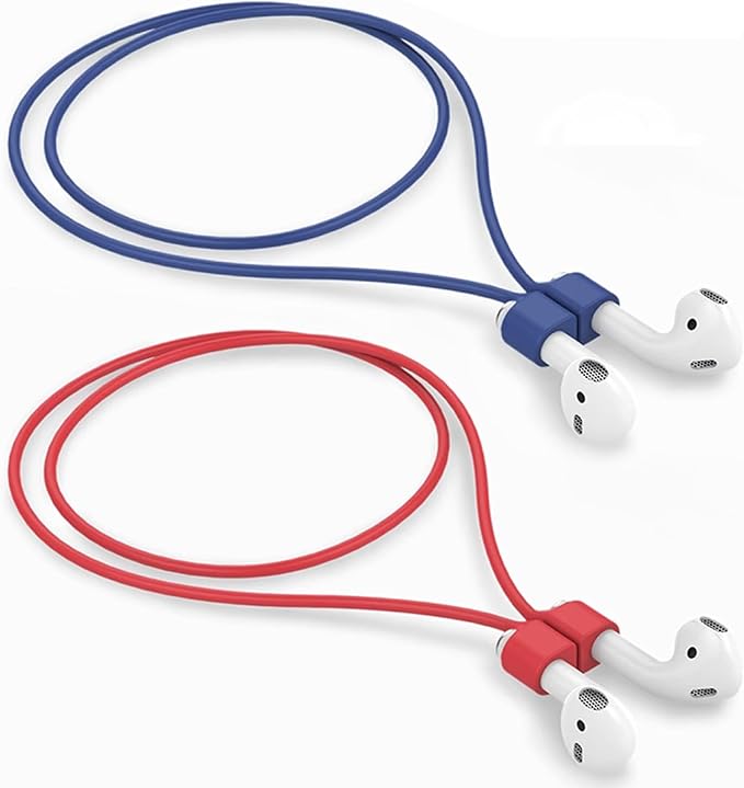 【2 Pack】 Ultra Strong Magnetic Anti-Lost Straps for AirPods, Colorful Soft Silicone Sports Lanyard Compatible with AirPods 1&2 / AirPods 3rd / AirPods Pro 1st&2nd Gen, Neck Rope Cord - Red+Blue