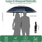 4-in-1 Inverted Travel Umbrella Compact, Automatic Large Umbrellas for Rain & Sun, Portable Windproof Umbrella for Backpack, Reverse Folding Umbrella for UV with Reflective Strips,Lightweight