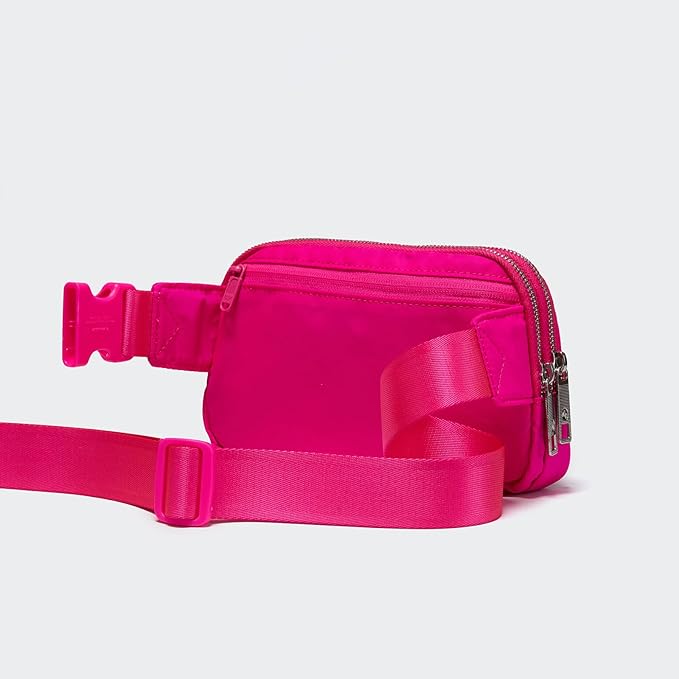 Pander Everywhere Belt Bag for Women, 5 Zipper Pockets Nylon Crossbody Fanny Pack Purse (Sonic Pink).