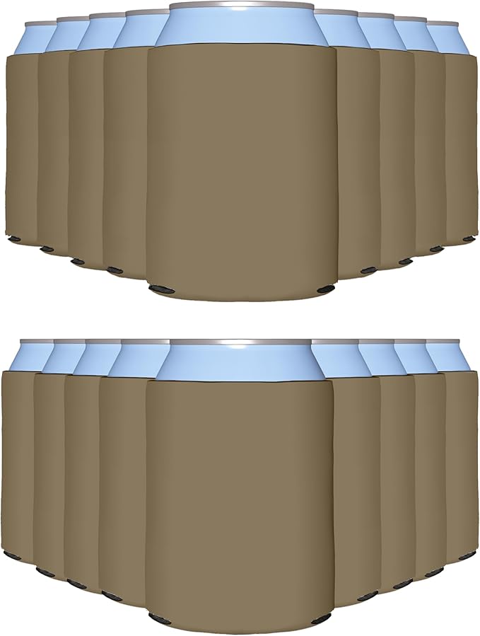 PartyPrints 25 Pack Taupe Blank Can Cooler Sleeves, Customizable Bulk Insulated Foam for Beer, Collapsible Plain Drink Holder, Cold Soda Insulator, 12oz Regular, 16oz Tall Cans