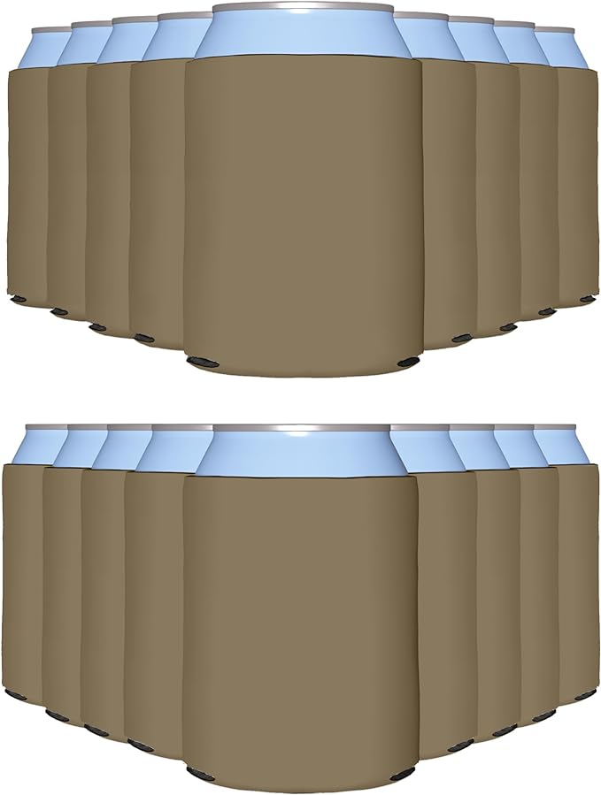 PartyPrints 200 Pack Taupe Blank Can Cooler Sleeves, Customizable Bulk Insulated Foam for Beer, Collapsible Plain Drink Holder, Cold Soda Insulator, 12oz Regular, 16oz Tall Cans