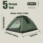 Backpacking Tent for Camping 1-5 Person Hiking Ultralight Tent for Waterproof Windproof Outdoor Two Doors Tents Easy Quick Setup Lightweight Instant Tents
