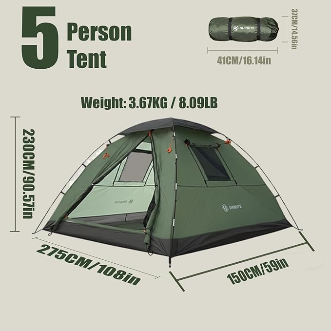 Backpacking Tent for Camping 1-5 Person Hiking Ultralight Tent for Waterproof Windproof Outdoor Two Doors Tents Easy Quick Setup Lightweight Instant Tents