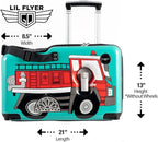 Younglingz LIL FLYER GO Version 2 Ride On Suitcase for Kids | Carry On Luggage with Toddler Seat, Foldable Handlebars, Pedals, and Removable Wheels | Holds up to 80 lbs | FIRETRUCK | Ages 2-6