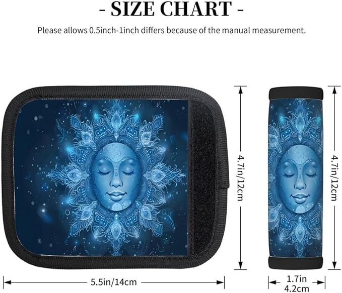 Abstract Blue Mandala Human Face 2 Pack Luggage Handle Wrap Set of Neoprene Luggage Tags for Suitcases Bag Strap Wrap Cover Travel Airplane Accessories Covers Markers Sleeve Grips Identifiers Cruise
