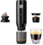 RECAFIMIL Portable 2-in-1 Coffee Maker, Portable 20 Bar Espresso Machine with Automatic Heating, Compatible with NS and Ground Coffee for Camping, Hiking Travel and Home (Black)
