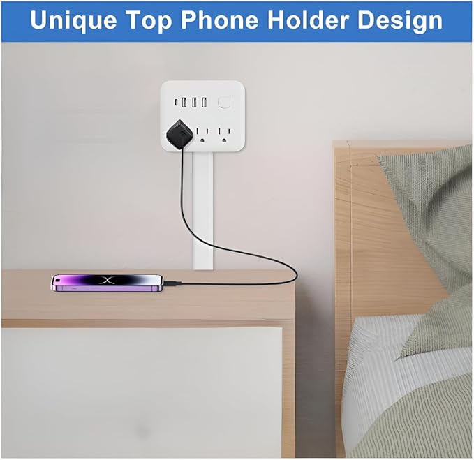 Electrical Outlet Extender Features USB-A,USB-C,2 AC Outlets,Wall Power Socket Expander Stick,Extendable Rotating Electric Outlet Plug Adapter Nightstands,Sofa,Desks and More Hard to Reach Space (A01)
