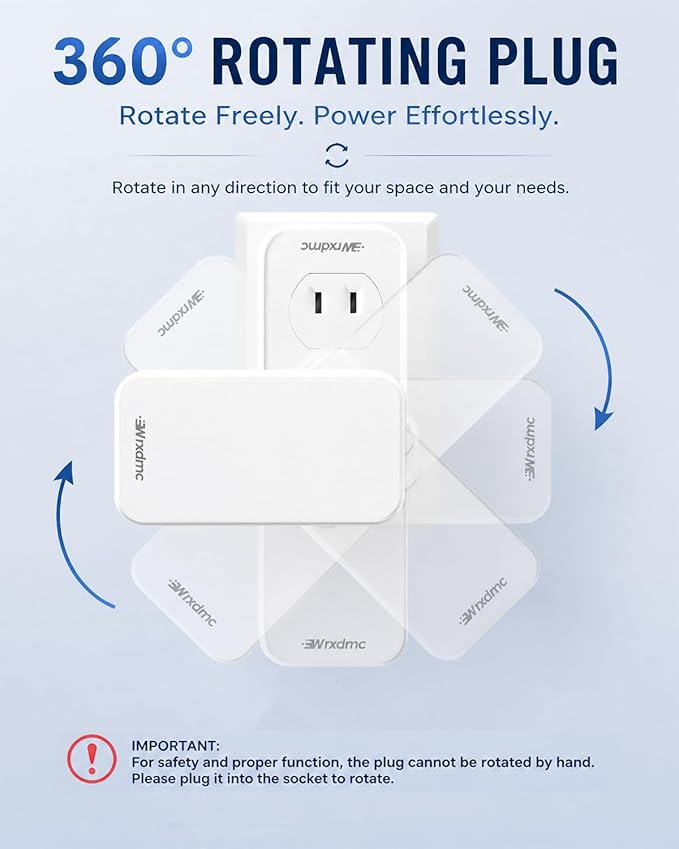 2 Prong to 3 Prong Power Strip,WRXDMC 2 Prong Outlet Adapter with 360° Rotating Plug, Widely Spaced Outlet Extender with 6 AC Outlets, Multi Plug Outlet Splitter, Polarized Plug, Ideal for Old House