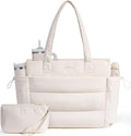 LOVEVOOK Tote Bag for Women with Giant Tumbler Holder Pocket, Puffer Work Travel Laptop Handbag with Zipper for Nurse Teacher